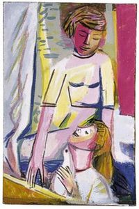 M&auml;dchen mit Kind und Taube - 1960 - 94 x 62 cm