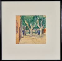 Hof mit B&auml;umen / Frankreich 1945 - 19 x 21 cm